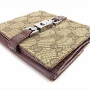 Gucci Folding wallet G logos Brown Beige Canvas Woman Authentic Used